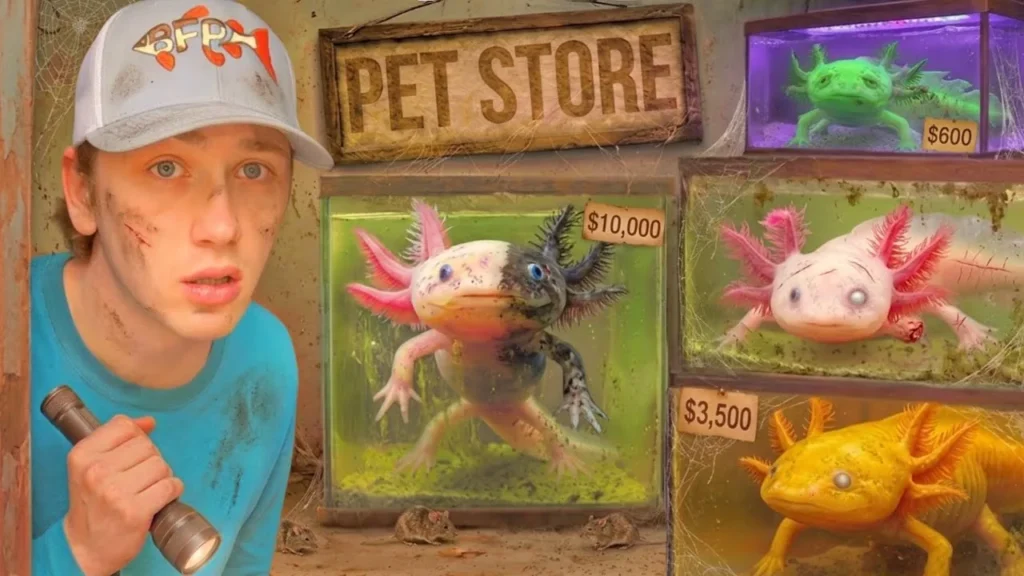 Bobby from Bass Fishing Productions beside a display of aquatic animals