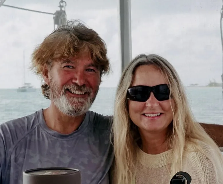 Dave and Lisa of Sailing Dark Angel aboard their boat