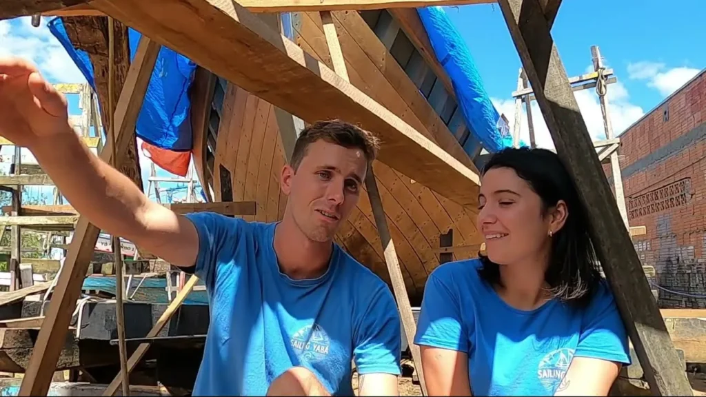 Ben and MP of Sailing Yaba aboard their boat under restoration